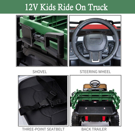 SEGMART 12V Ride-On Tractor Truck with RC Control and Trailer for Kids