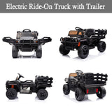 SEGMART 12V Ride-On Tractor Truck with RC Control and Trailer for Kids