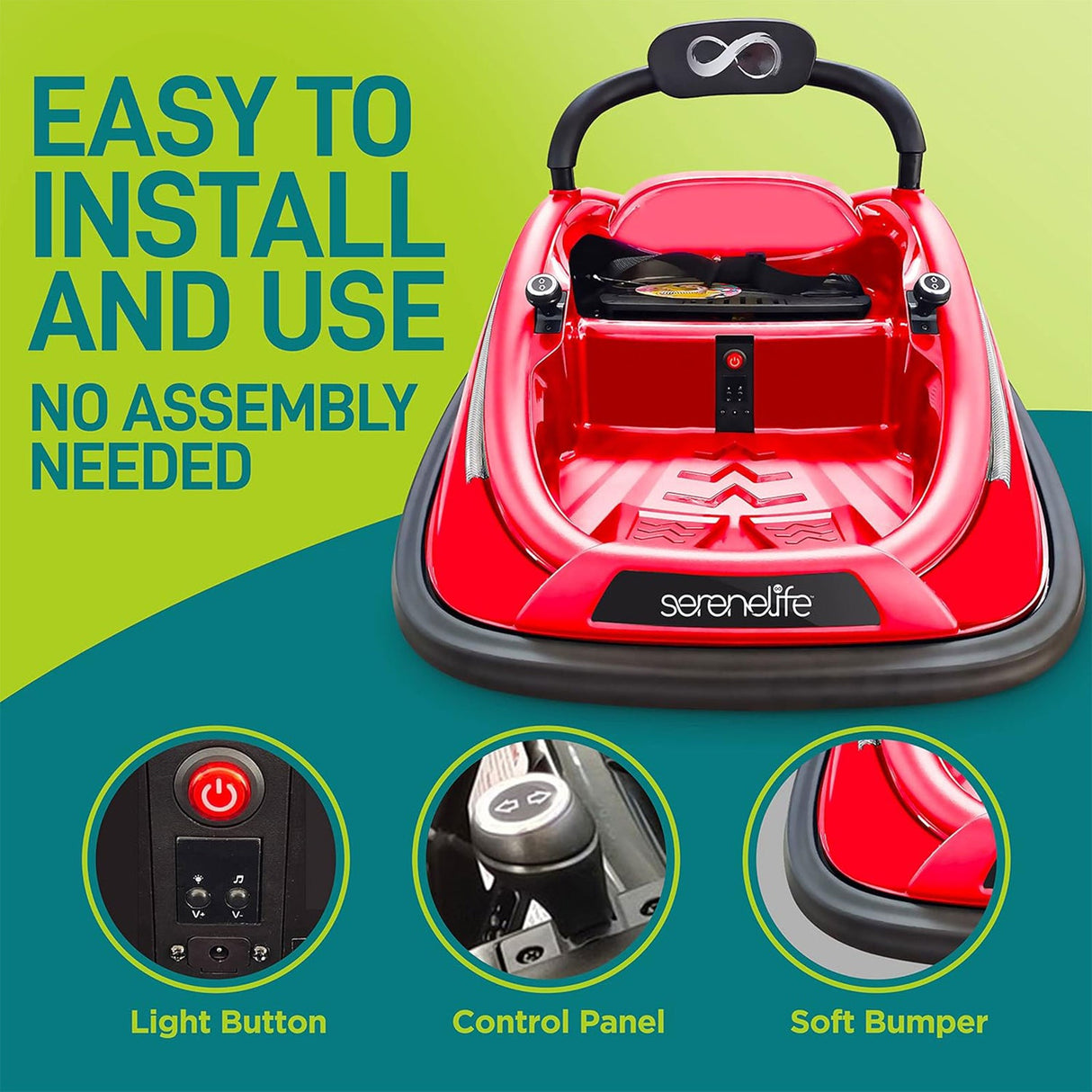 360 Degree Rotating Bumper Car with Adjustable Belt and Controls in Red