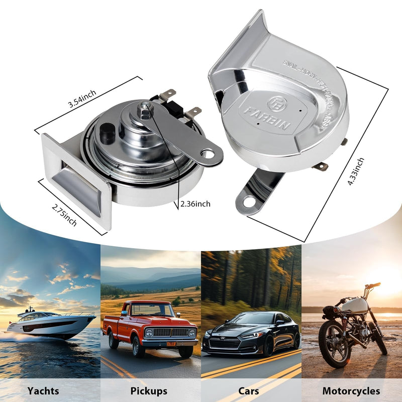 Chrome Silvery Snail Horn with 130dB Loud Dual Electric Car and Train Sounds