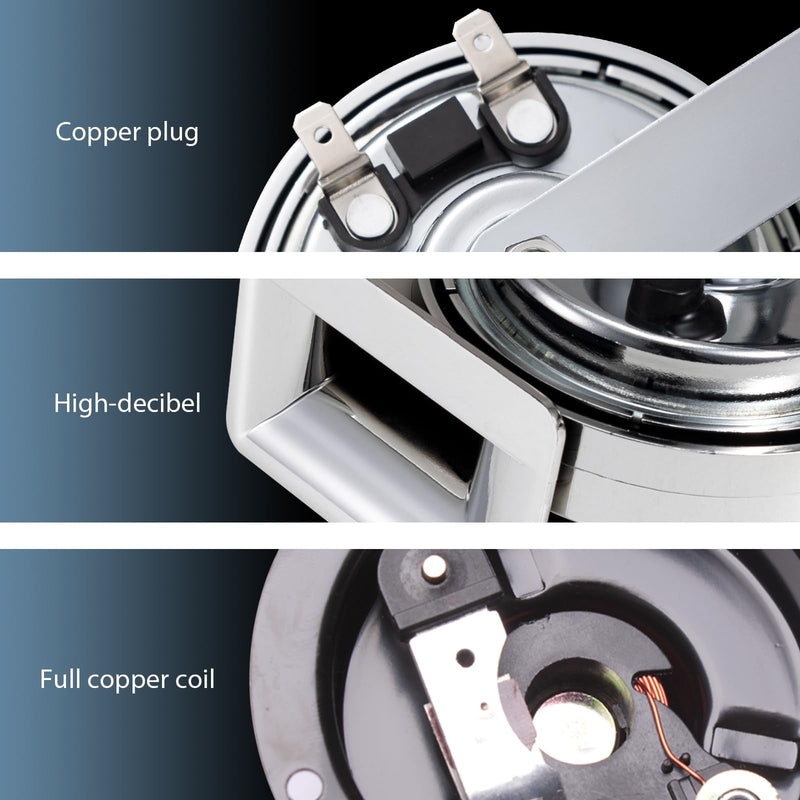 Chrome Silvery Snail Horn with 130dB Loud Dual Electric Car and Train Sounds