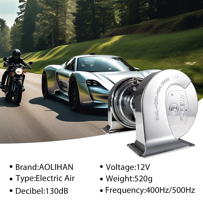 Chrome Silvery Snail Horn with 130dB Loud Dual Electric Car and Train Sounds