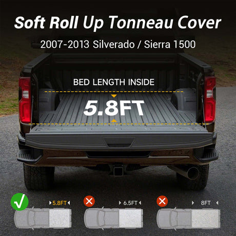 Trucktok 2007-2013 Chevy Silverado Sierra 5.8FT Soft Roll Up Tonneau Cover Bed TruckTok