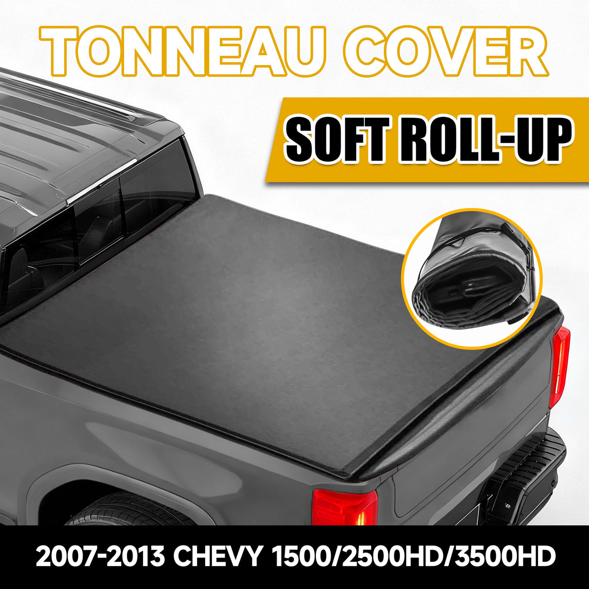Trucktok 2007-2013 Chevy Silverado Sierra 8FT Soft Roll Up Tonneau Cover Bed TruckTok