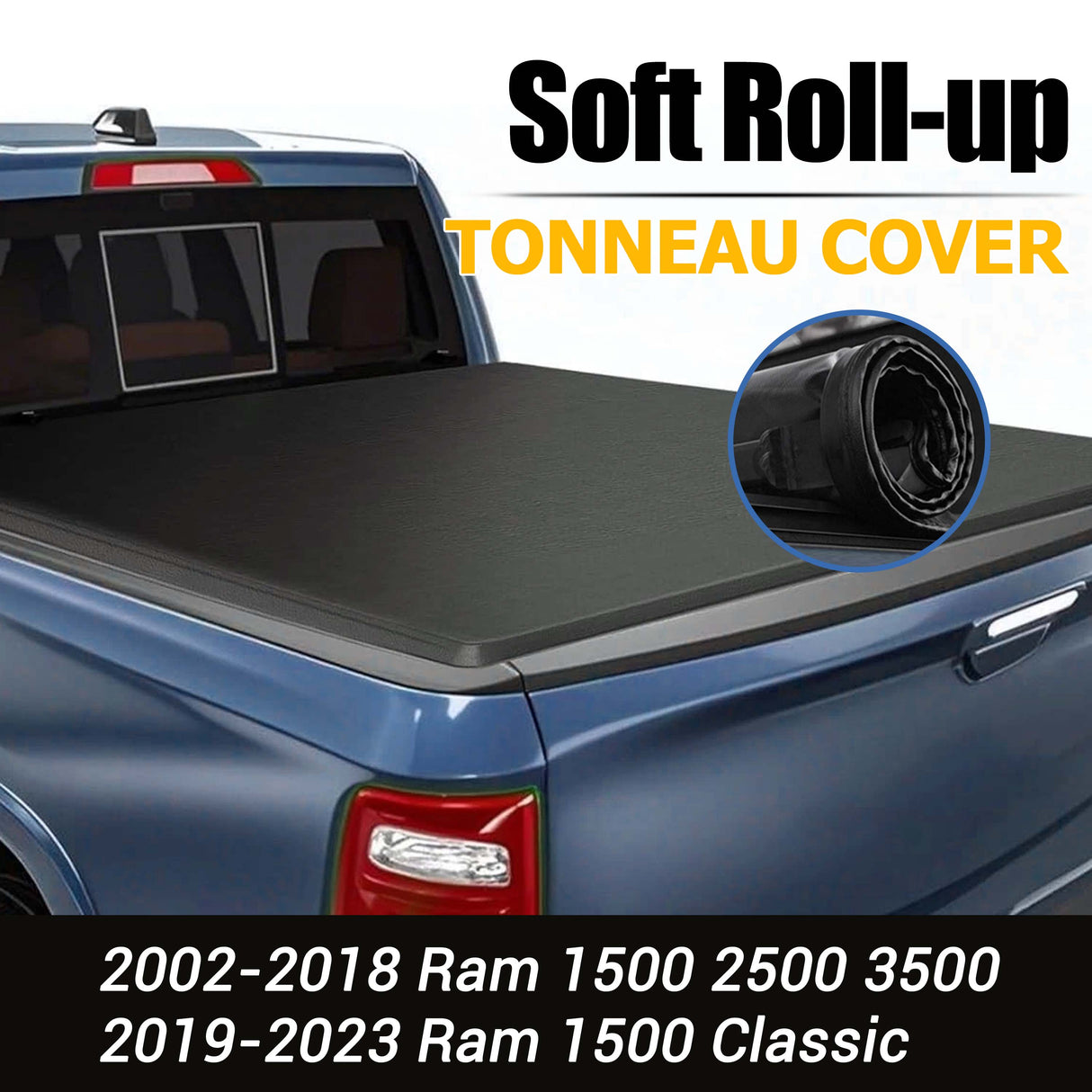 Trucktok 2003-2023 Dodge Ram 8FT Soft Top Roll-up Tonneau Cover Truck Bed TruckTok