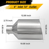 Trucktok 4" Inlet 10" Outlet 18" Overall Length Stainless Steel Bolt On Exhaust Tailpipe Tip TruckTok