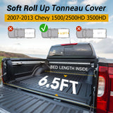 Trucktok 2007-2013 Chevy Silverado Sierra 6.5FT Soft Roll Up Tonneau Cover Bed TruckTok