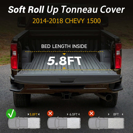 Trucktok 2014-2018 Chevy Silverado Sierra 5.8FT Soft Roll Up Tonneau Cover Bed TruckTok