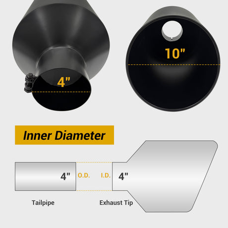 Trucktok 4" Inlet 10" Outlet 18" Overall Length Bolt On Exhaust Tailpipe Tip Black TruckTok