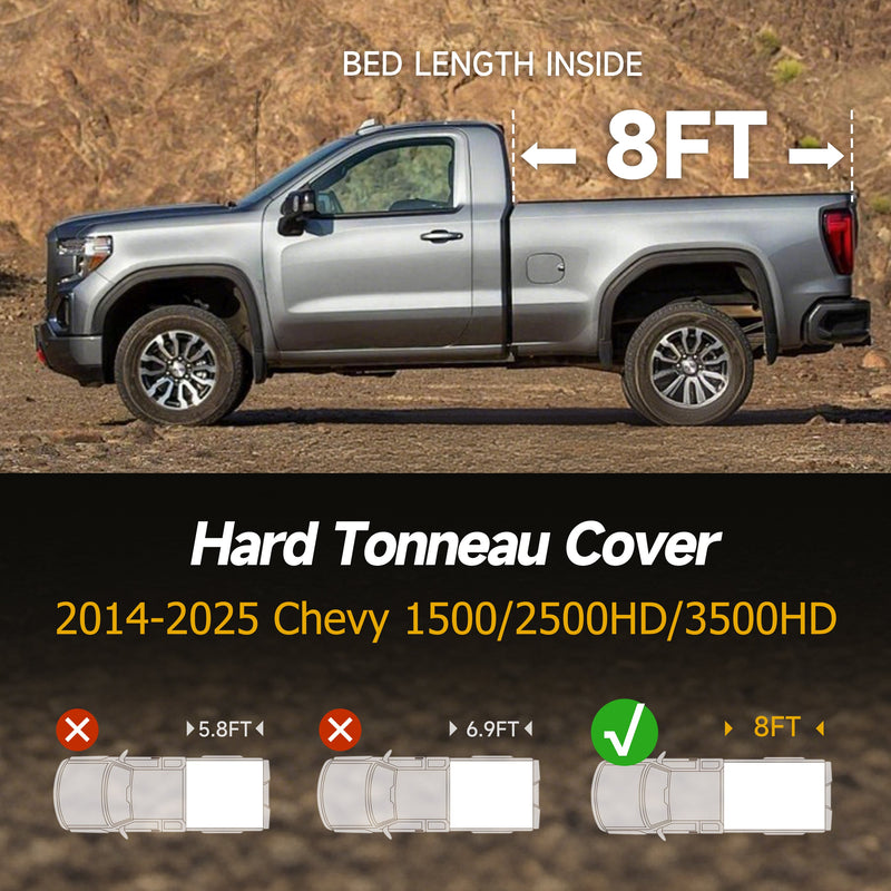 Trucktok 2014-2025 Chevy Silverado Sierra 8FT Soft Roll Up Tonneau Cover Bed