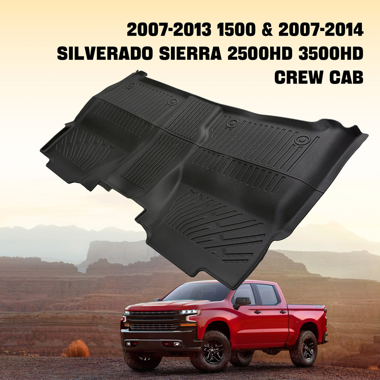 Trucktok Silverado Sierra 2007-2013 1500 & 2007-2014 2500HD 3500HD Crew Cab All-Weather TPE Floor Mats TruckTok