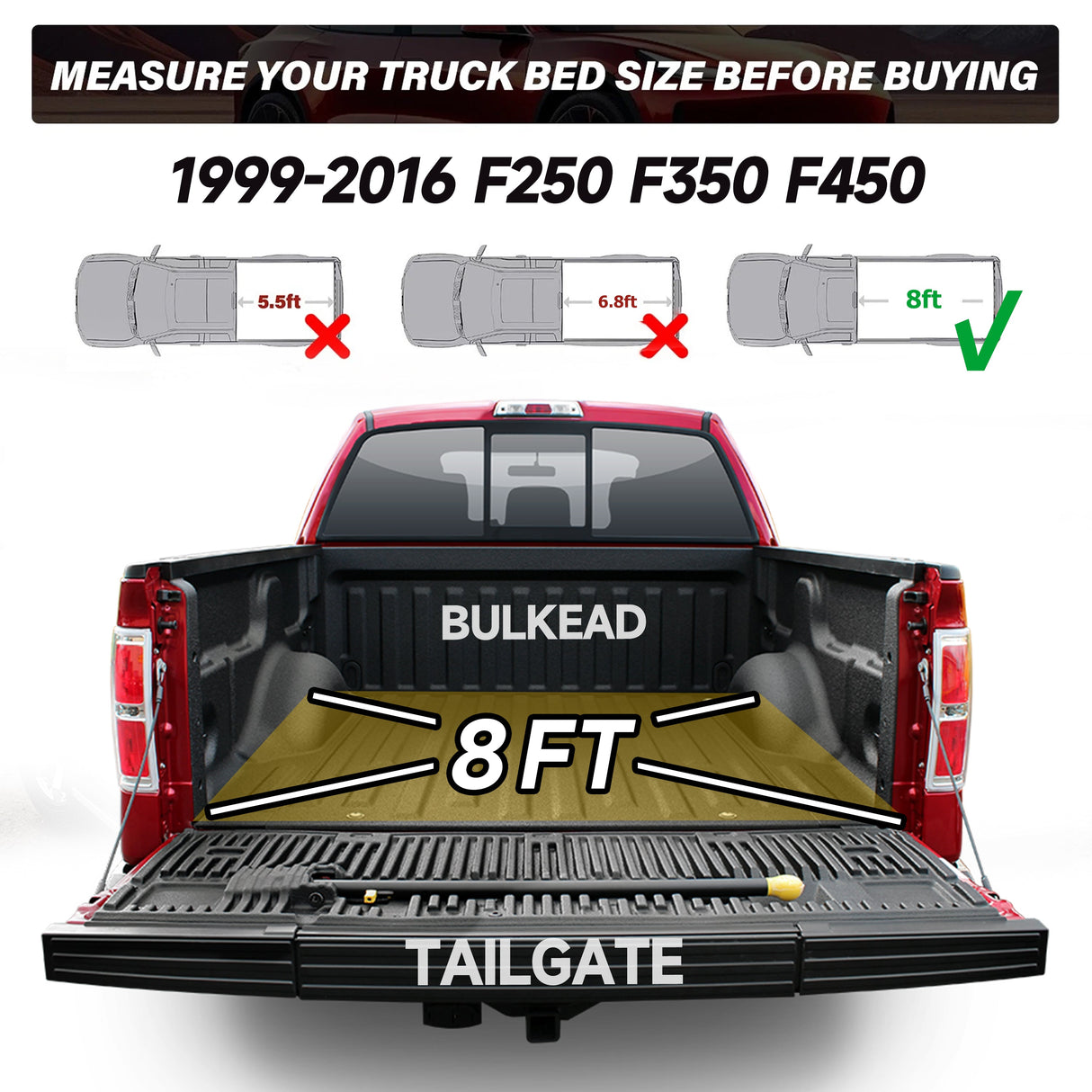 Trucktok 1999-2016 Ford F250 F350 Super Duty 8FT Soft Roll Up Tonneau Cover Bed TruckTok