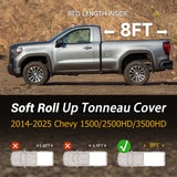 Trucktok 2014-2025 Chevy Silverado Sierra 8FT Soft Roll Up Tonneau Cover Bed TruckTok