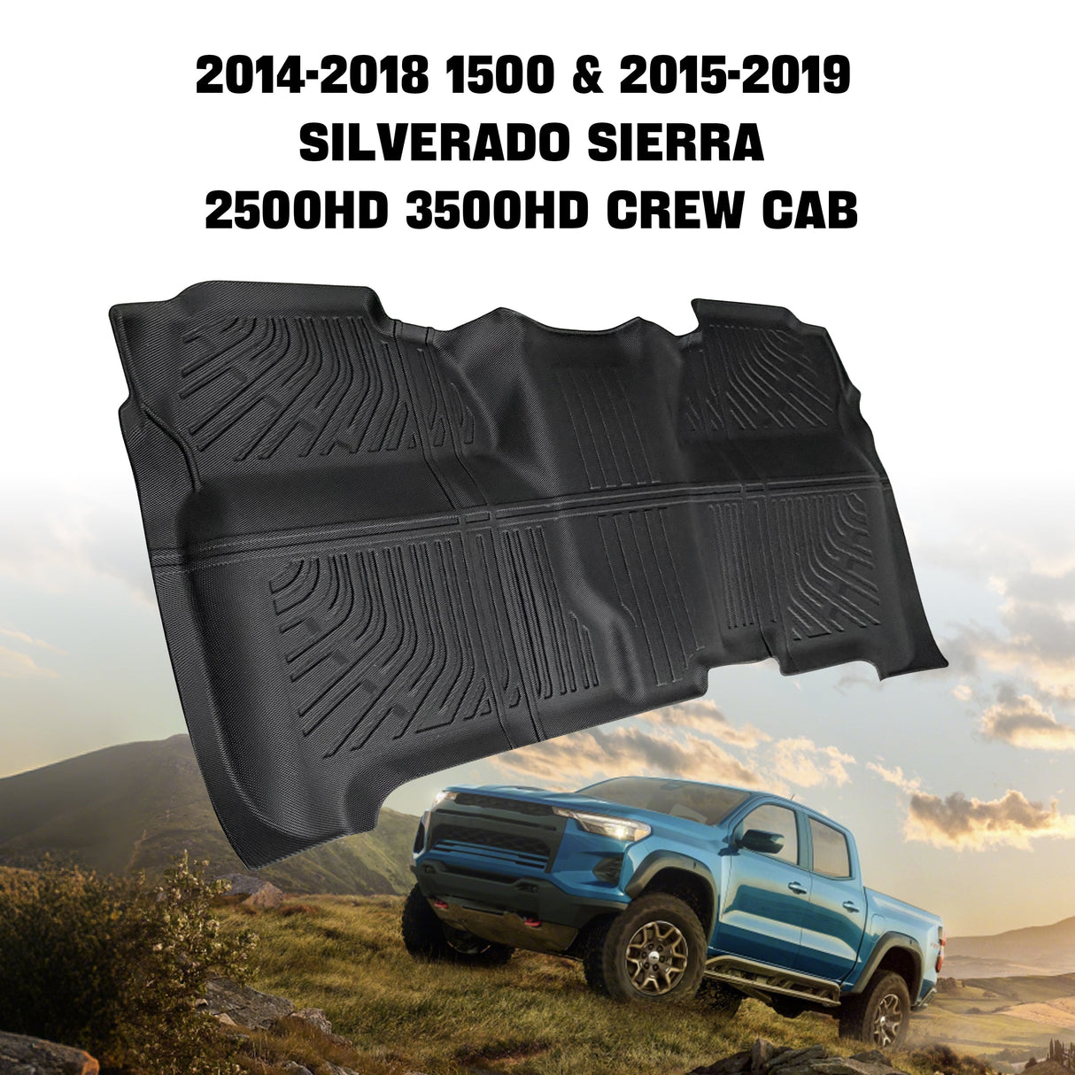 Trucktok Silverado Sierra 2014-2018 1500 & 2015-2019 2500HD 3500HD Crew Cab All-Weather TPE Floor Mats TruckTok