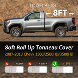 Trucktok 2007-2013 Chevy Silverado Sierra 8FT Soft Roll Up Tonneau Cover Bed TruckTok