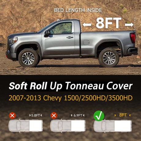 Trucktok 2007-2013 Chevy Silverado Sierra 8FT Soft Roll Up Tonneau Cover Bed TruckTok