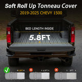Trucktok 2019-2025 Chevy Silverado Sierra 5.8FT Soft Roll Up Tonneau Cover Bed TruckTok