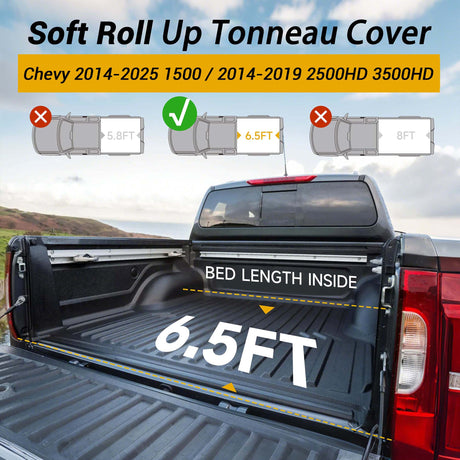 Trucktok 2014-2018 Chevy Silverado Sierra 6.5FT Soft Roll Up Tonneau Cover Bed TruckTok