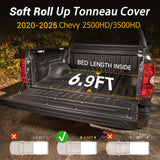 Trucktok 2020-2025 Chevy Silverado Sierra 6.9FT Soft Roll Up Tonneau Cover Bed TruckTok