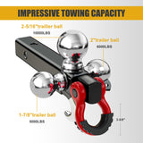 Trucktok 2" Hitch Receiver 3-Ball with Swivel Shackle Hook & Key Lock TruckTok