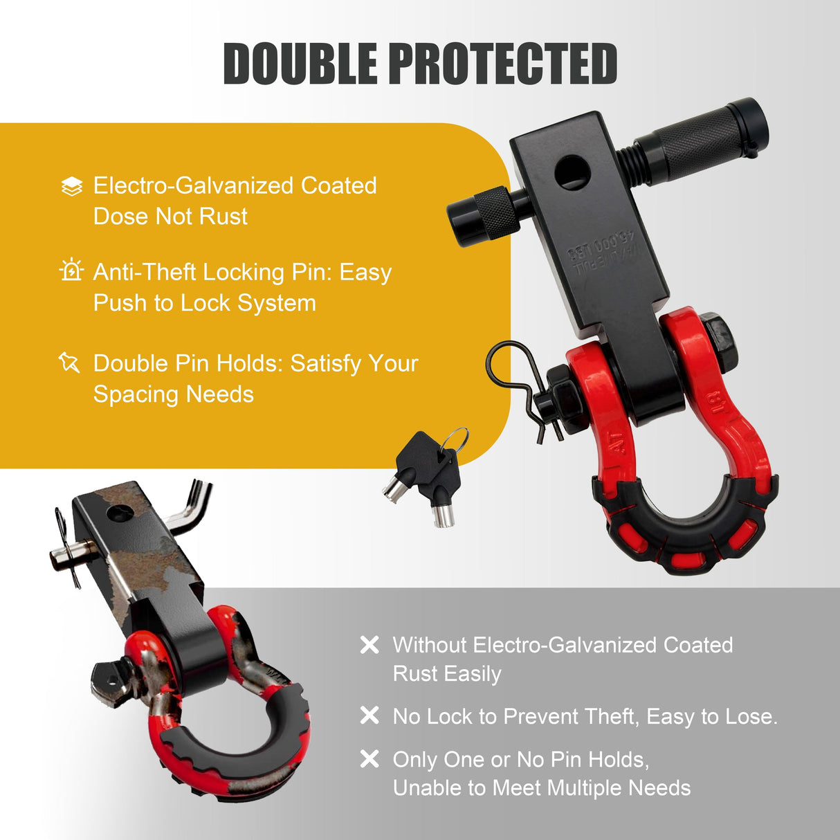 Trucktok 2" Hitch Receiver 70,000 lbs Strength with D-Ring & Lock TruckTok