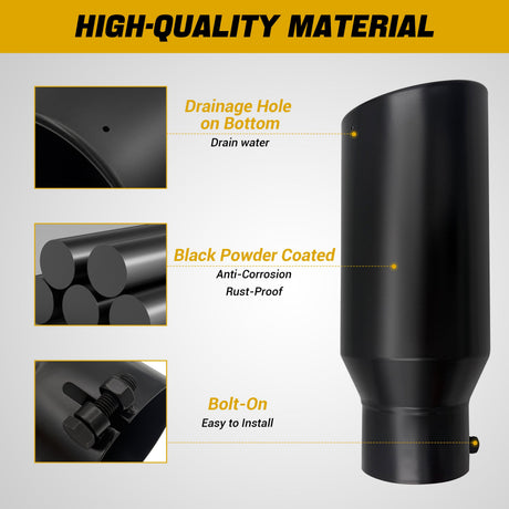 Trucktok 4" Inlet 6" Outlet 15" Overall Length Bolt On Exhaust Tailpipe Tip Black TruckTok
