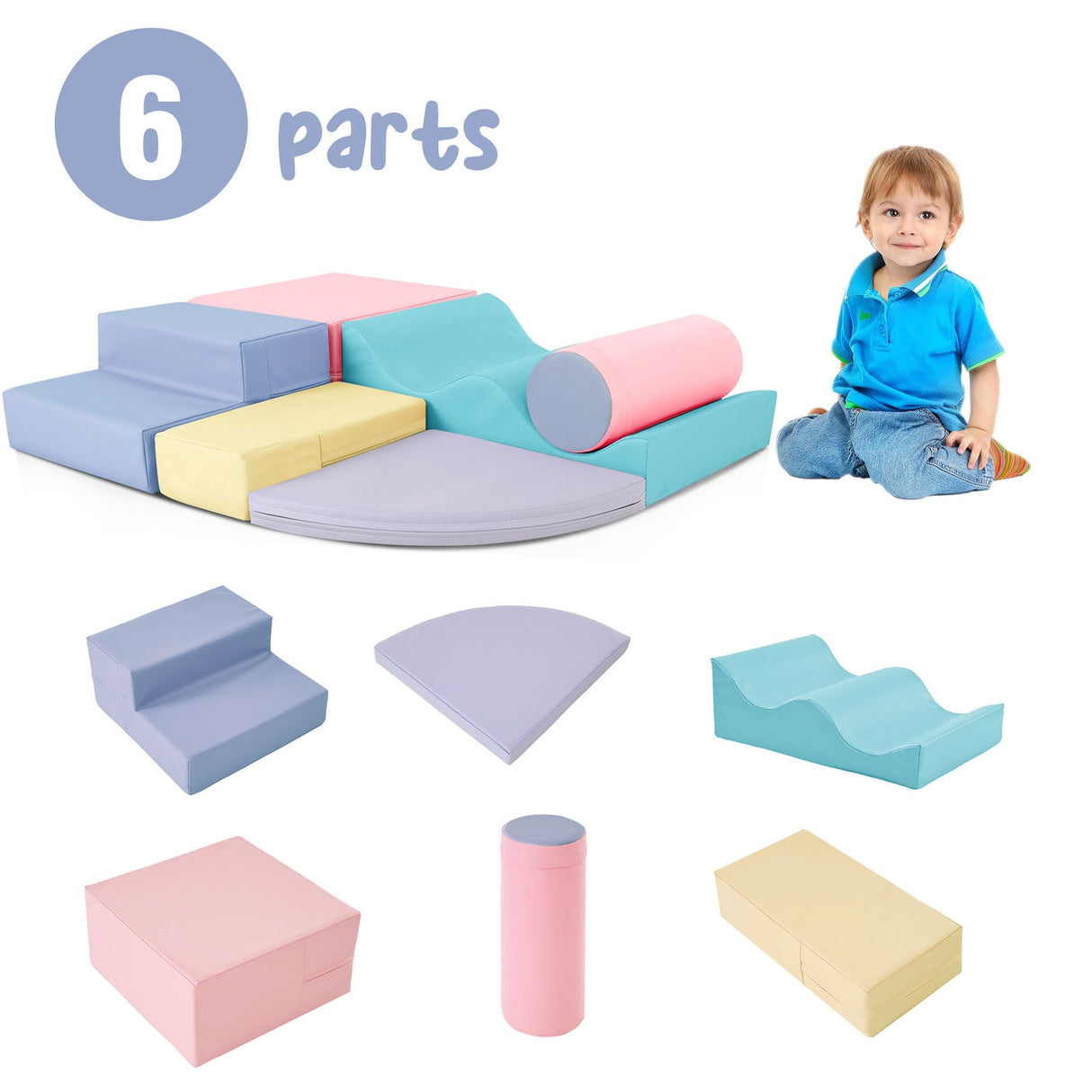 Soft Climb and Crawl Foam Playset 6-in-1 Soft Play Equipment for Active Play