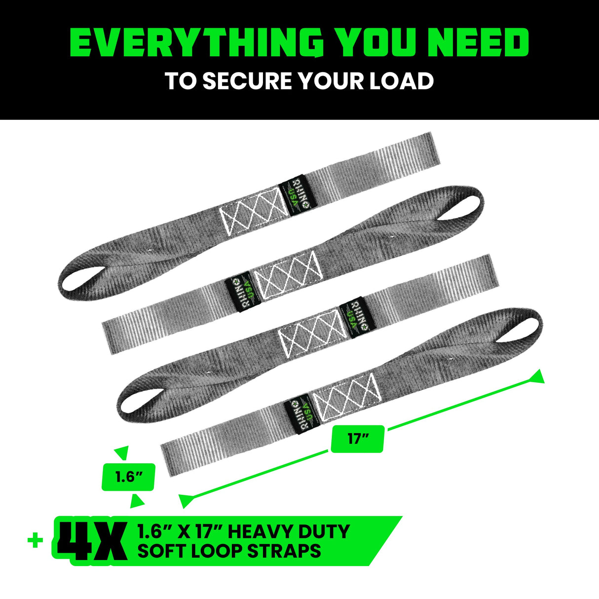 1.6" x 17" Soft Loop Tie-Down Straps (4-Pack)