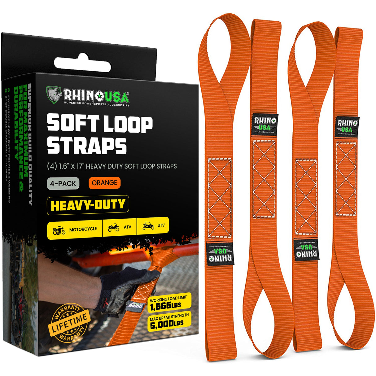 1.6" x 17" Soft Loop Tie-Down Straps (4-Pack)