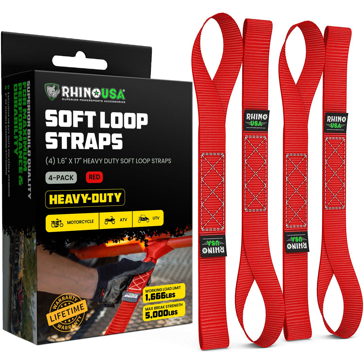 1.6" x 17" Soft Loop Tie-Down Straps (4-Pack)