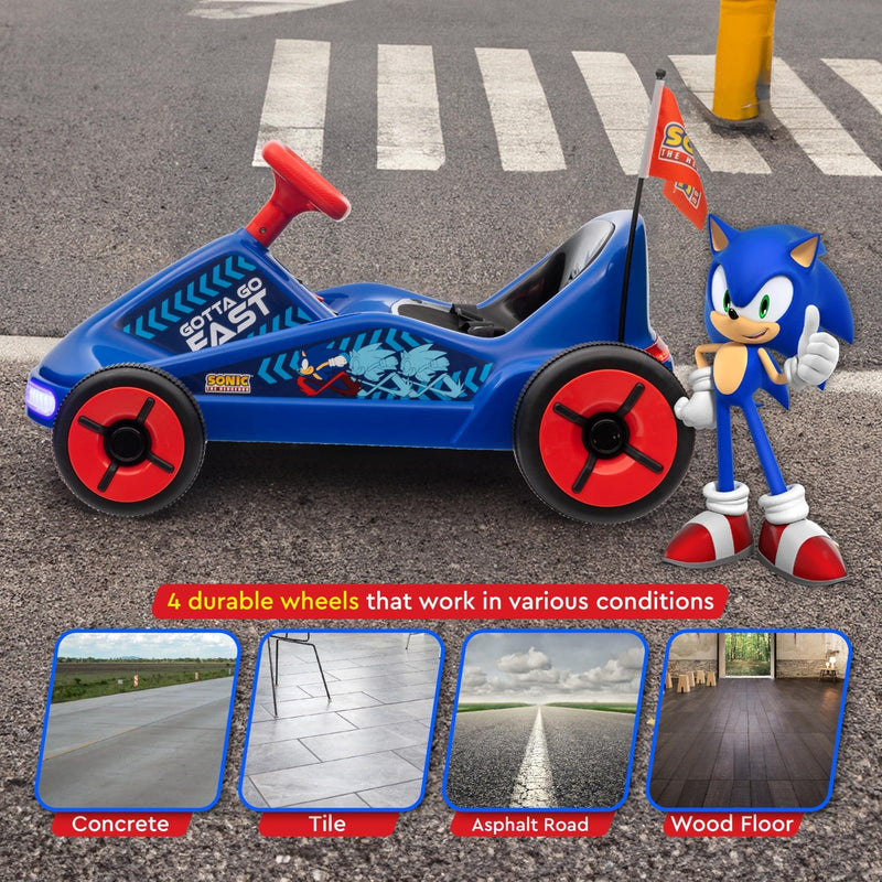 6V Electric Ride-On Go Kart for Kids with Rechargeable Battery and Sonic Hedgehog Design