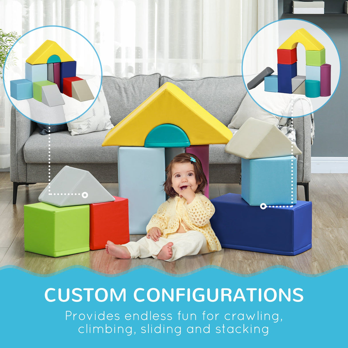 11-Piece Soft Foam Climbing Blocks Play Set for Toddlers and Babies