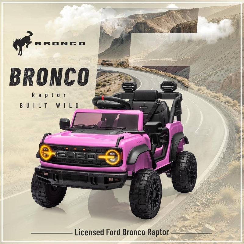 12V Electric Ford Bronco Ride-On Car with Remote Control and Safety Seat Belt for Ages 3-8