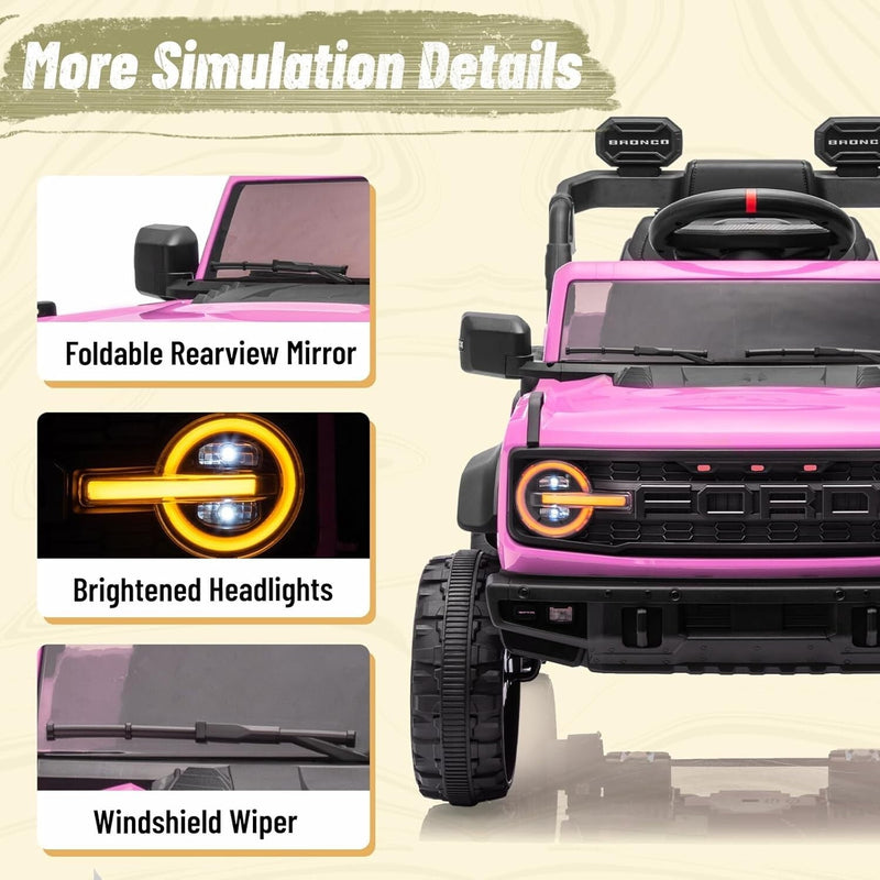 12V Electric Ford Bronco Ride-On Car with Remote Control and Safety Seat Belt for Ages 3-8