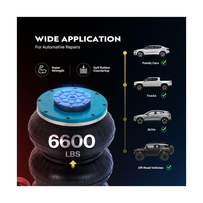 3 Ton Pneumatic Air Bag Car Jack with Wheels and Adjustable Height, 6600 lbs Capacity