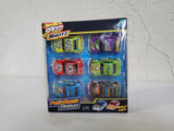 6-Piece Pull-Back Race Car Set in Black, Blue, Red, Green, Purple, and Yellow