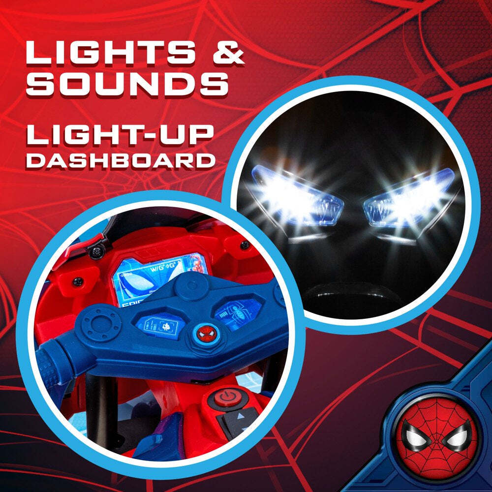 6V Spiderman Ride-On Motorcycle for Kids Ages 3+ with Rechargeable Battery