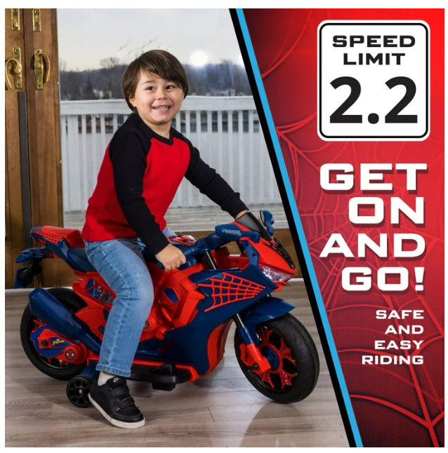 6V Spider-Man Ride-On Motorcycle Toy for Kids Ages 3+ with Rechargeable Battery