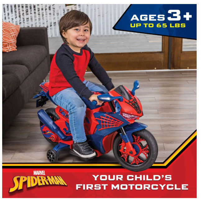 6V Spider-Man Ride-On Motorcycle Toy for Kids Ages 3+ with Rechargeable Battery