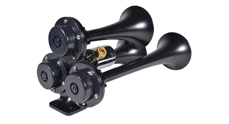 Stealth Black Caboose 12/24 Volt Air Horn with 3 Trumpets and Unique Tone