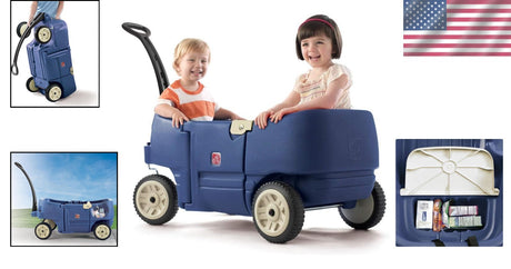Denim Blue Kids Wagon with Cup Holders for Safe Outdoor Riding