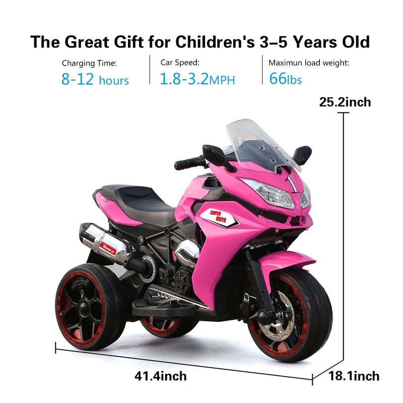 12V Kids Electric Ride-On Motorcycle Battery-Powered Bike for Girls