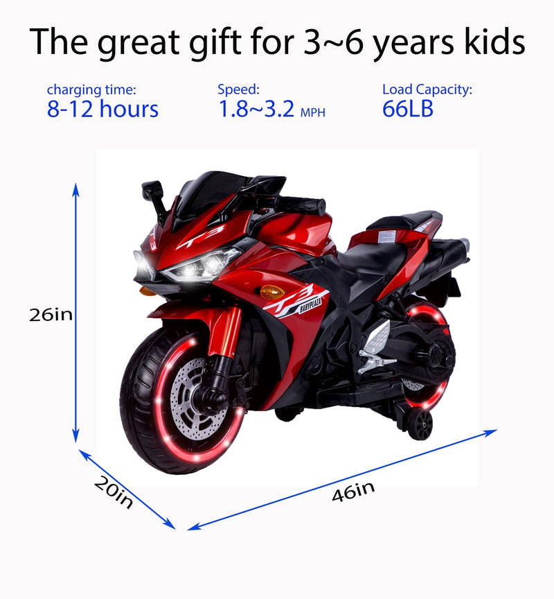 12V Kids Ride-On Motorcycle Toy with Training Wheels and Hand Control