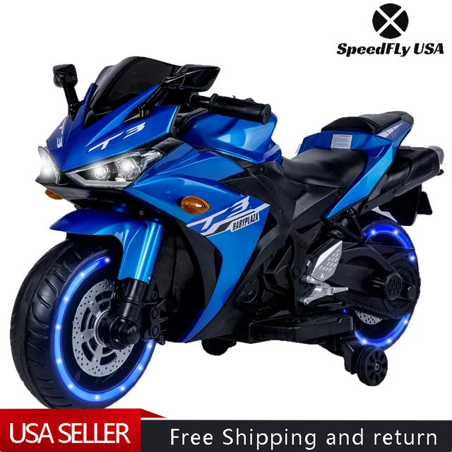 12V Kids Ride-On Motorcycle with Hand Racing and Foot Brake, Light-Up Wheels