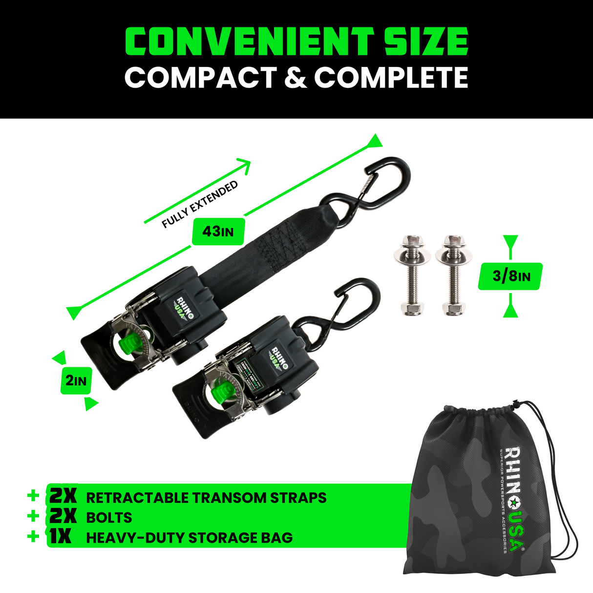 2" x 43" Retractable Transom Tie-Down Straps (2-Pack)