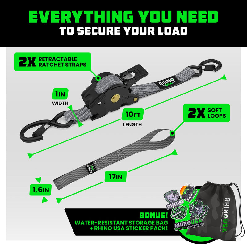 1" x 10' Retractable Ratchet Straps