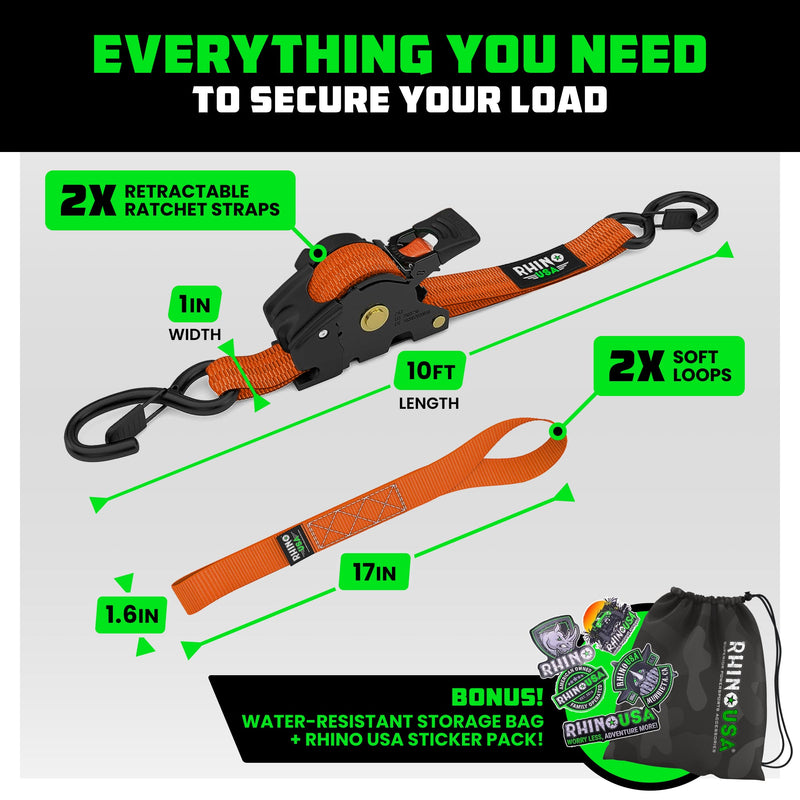 1" x 10' Retractable Ratchet Straps