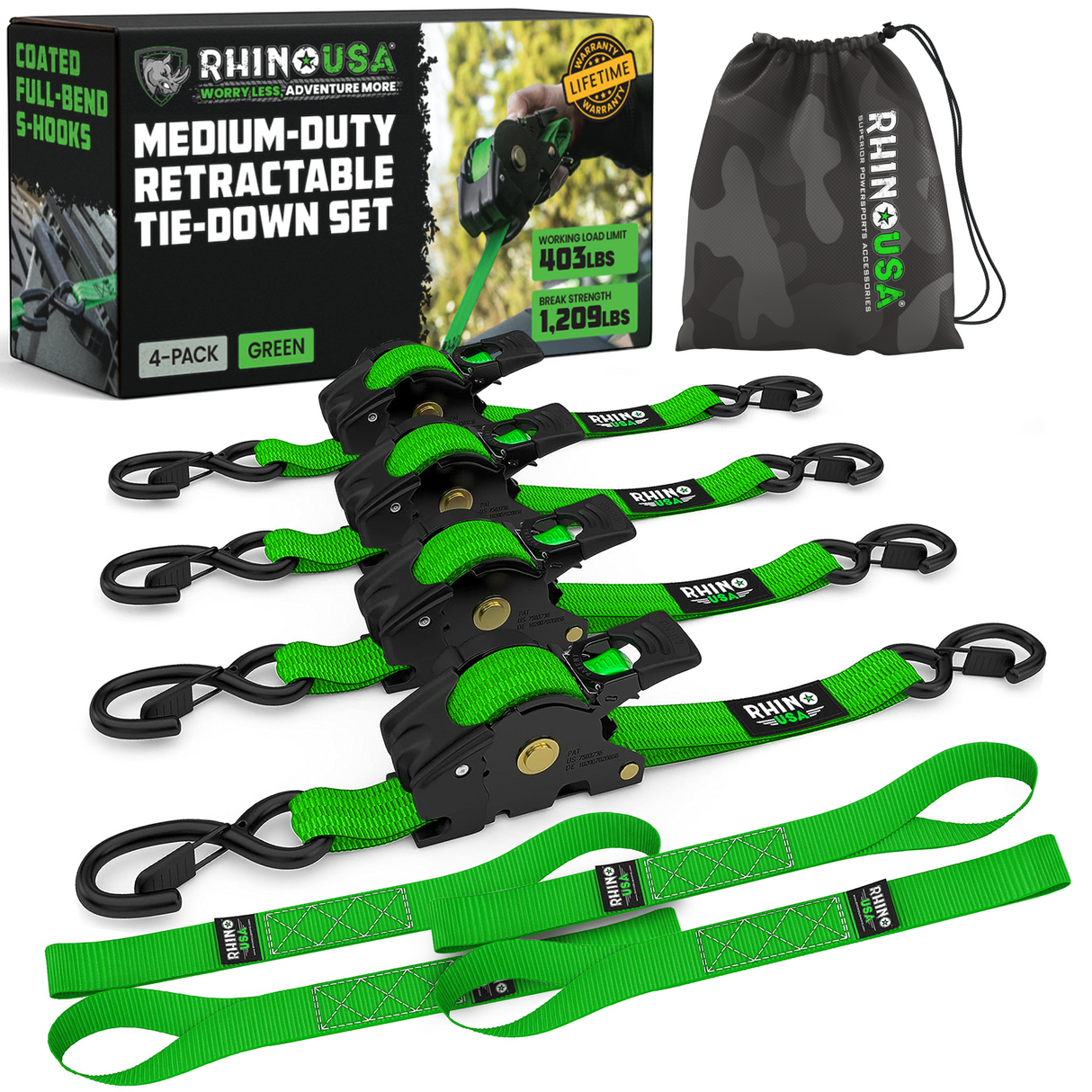 1" x 10' Retractable Ratchet Straps