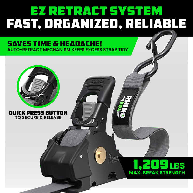 1" x 10' Retractable Ratchet Straps