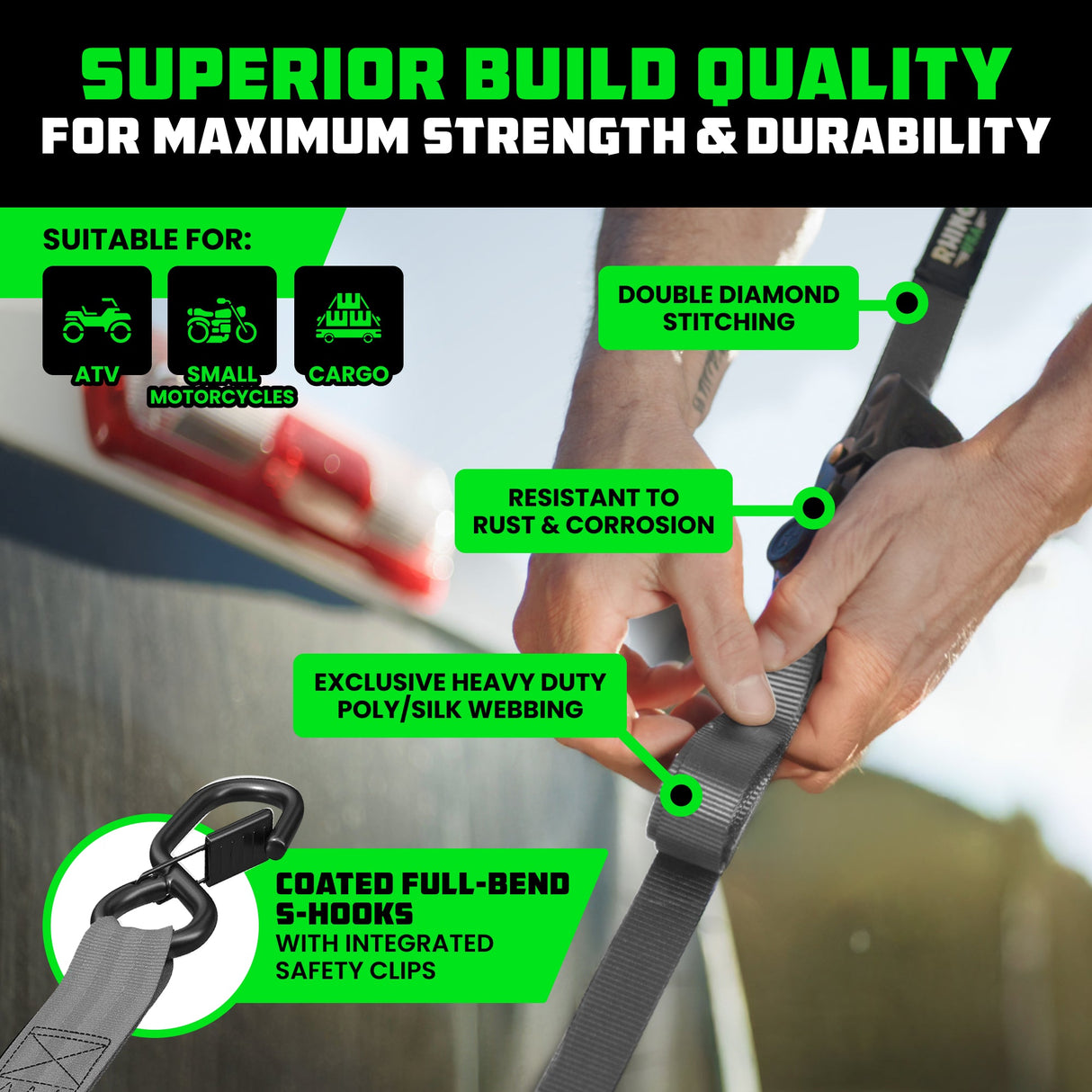 1" x 10' Retractable Ratchet Straps